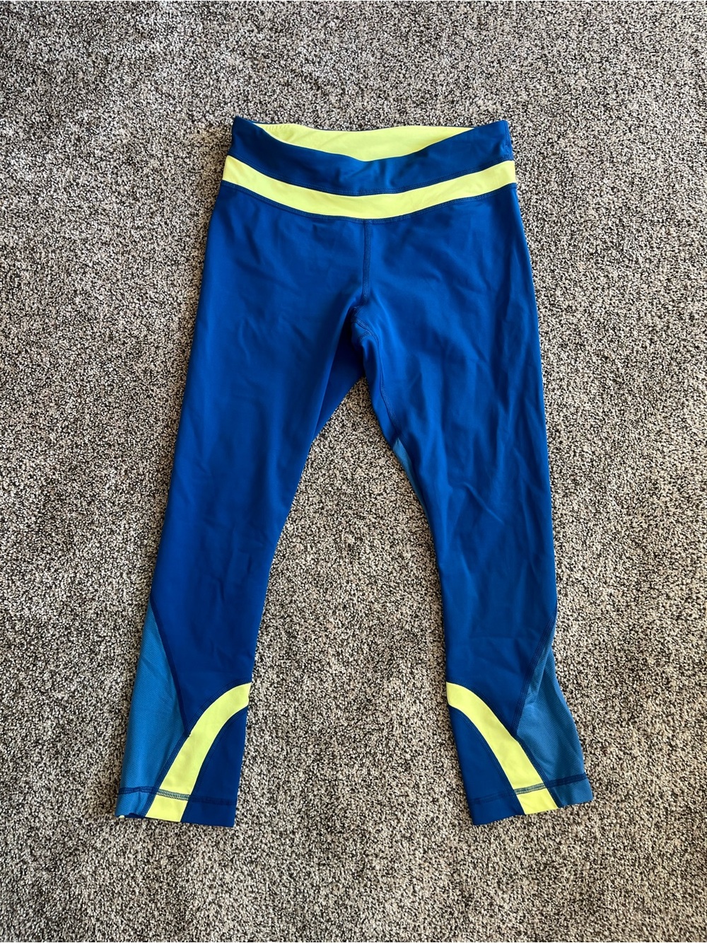 lululemon athletica Blue Capri Leggings with Neon Yellow Accents